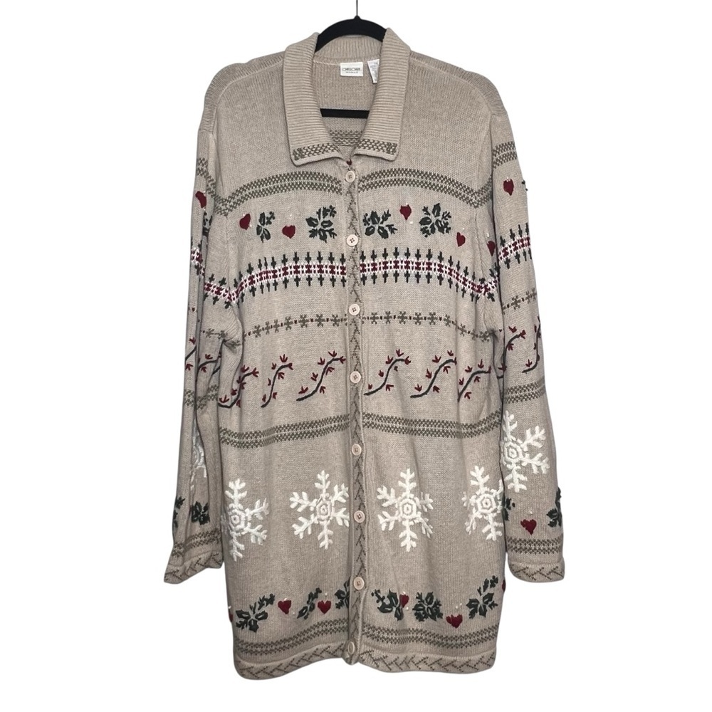 Cherokee Woman Holiday Button Up Sweater Cardigan Size 2X 22W 24W Christmas